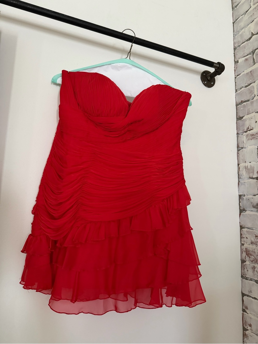 Strapless Red Ruffled Cocktail Dress